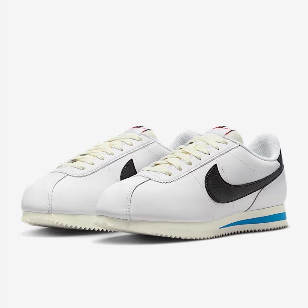 Nike White and Black Cortez with Blue Detail Sz 7.5 New -No Box